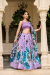 Lavender Colour Tasar Silk With Floral Print Lehenga With Blouse And Dupatta Suppliers In India LNB1225